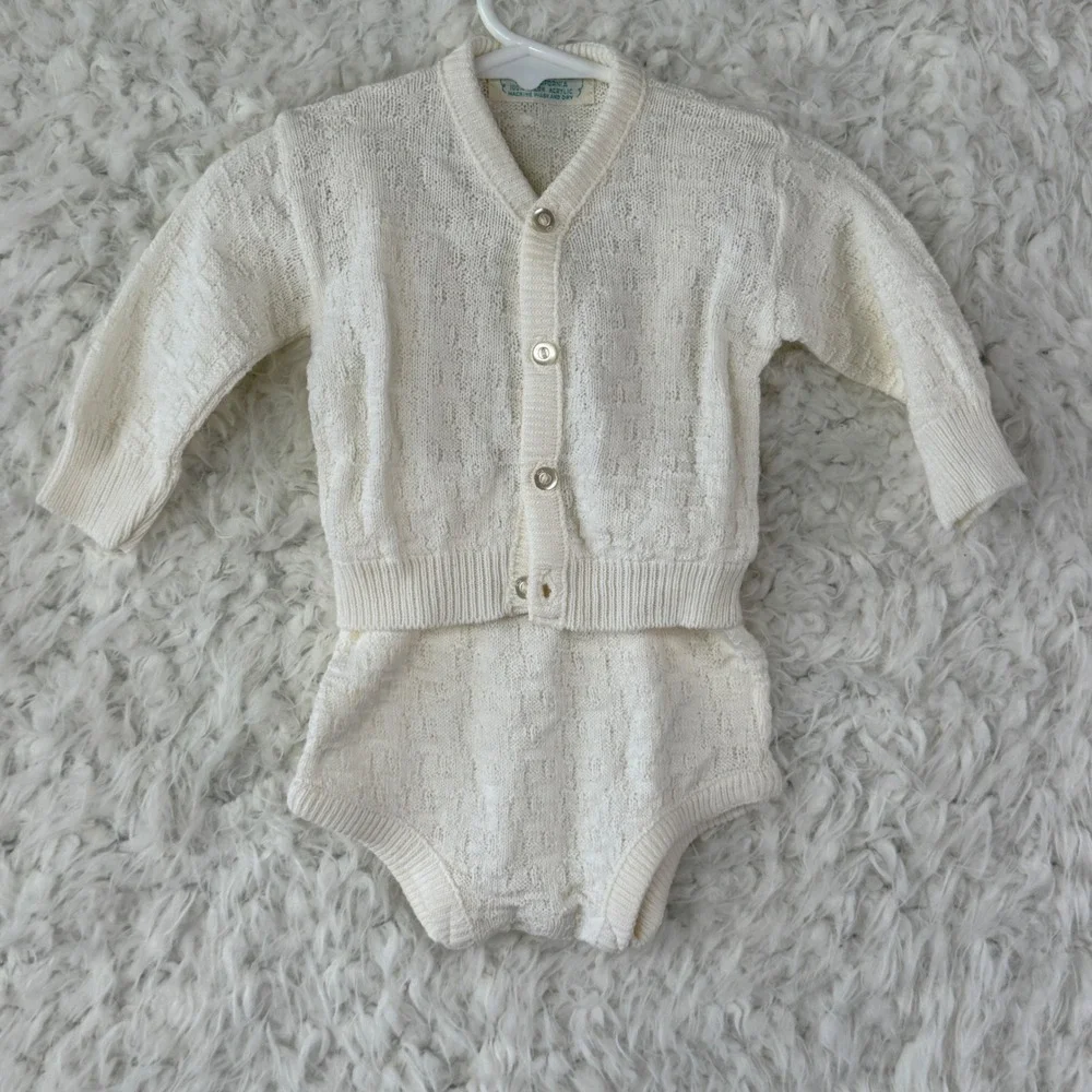 Golden Gate Vintage‎ Knit Cardigan Bloomer Set Baby White Coquette Cottagecore